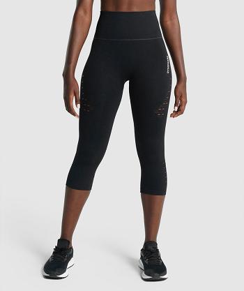 Gymshark Energy Seamless Cropped Ženske Tajice Crne | HR 4015NWY